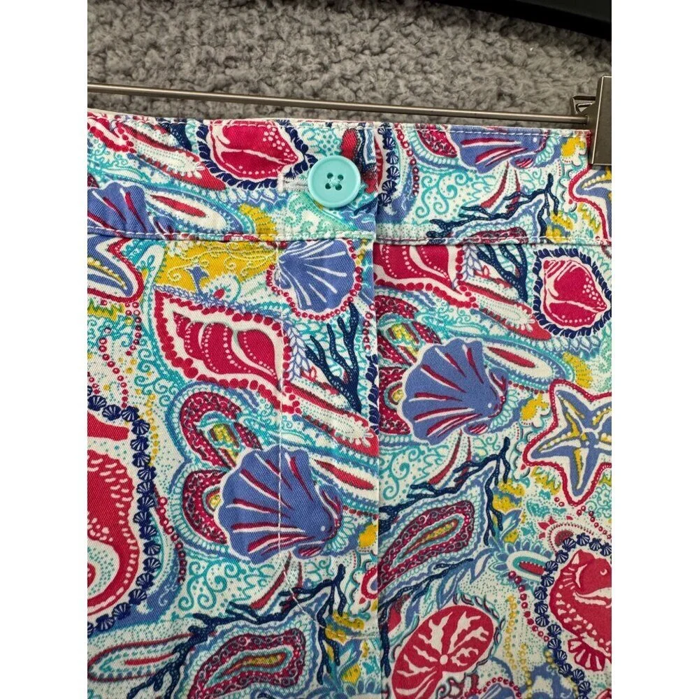 Talbots Weekend Shorts Coastal Shell Paisley Print Chino Flat Front Women Size16